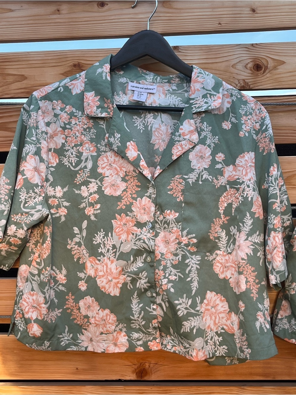 cupcakes & cashmere Sage Floral Button-Up Top with Peach Accents - Picture 2 of 10